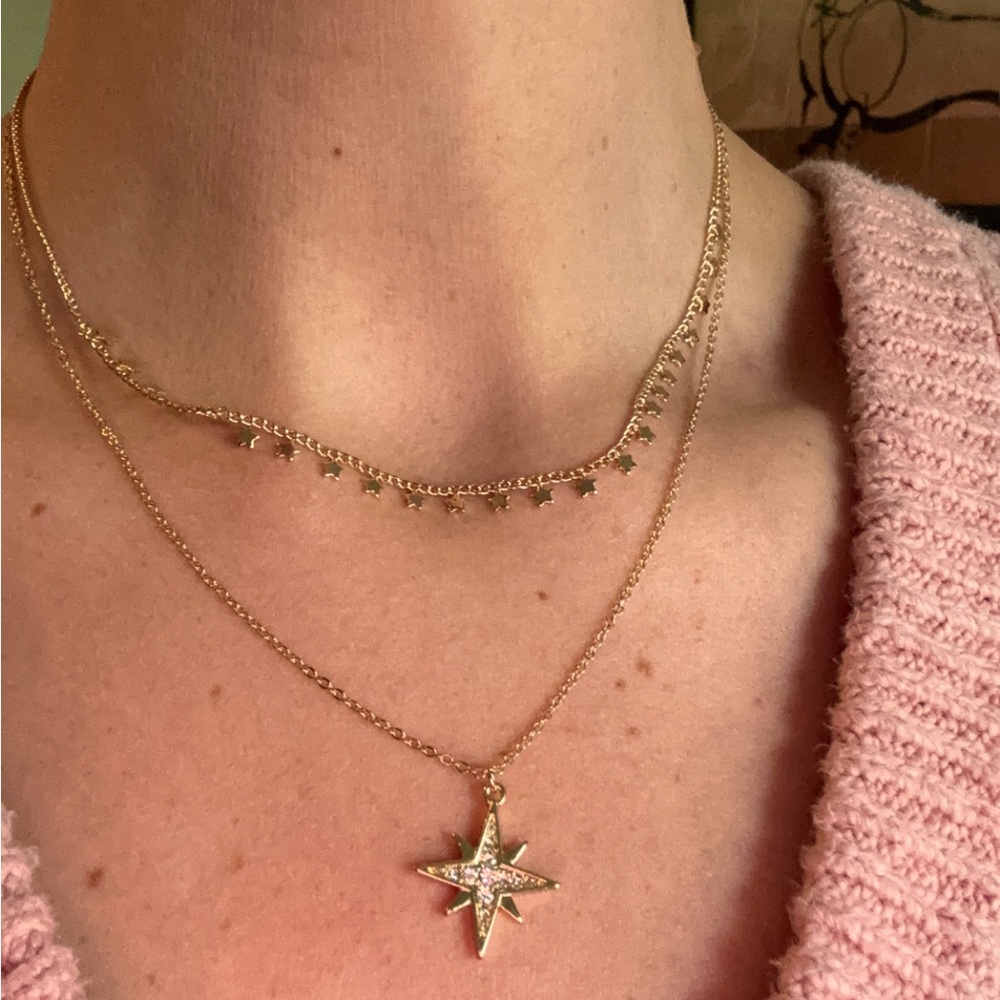 NWT Gold 2 Chain Layered Stars Necklace